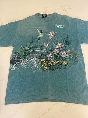 Glacier Park Montana Graphic Short Sleeve Tee Embroidered Hummingbird Flower